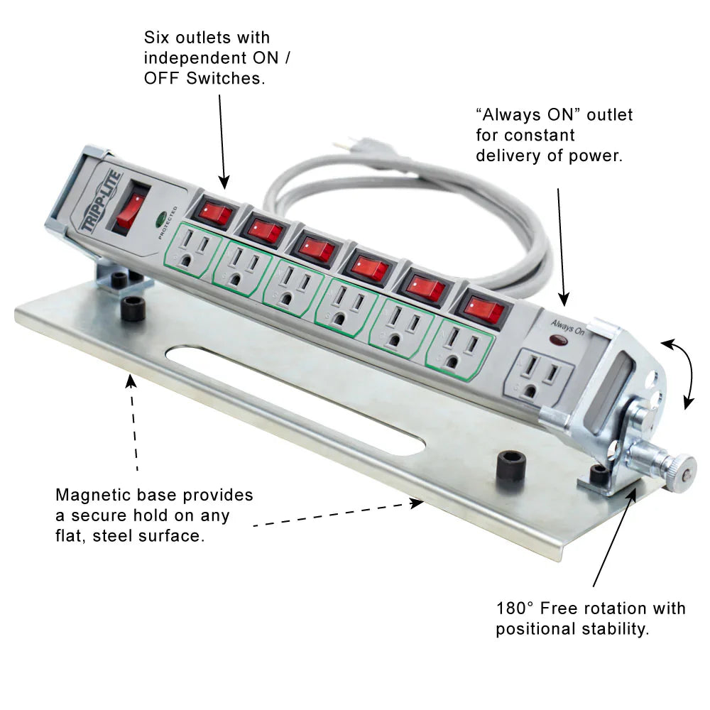 BuildPro Multi-outlet Strip w/ Magnetic Mounting Plate
