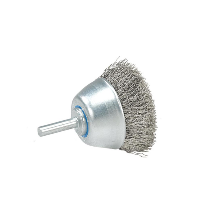 Mounted Cup Brush with Crimped Wires - Stainless Steel