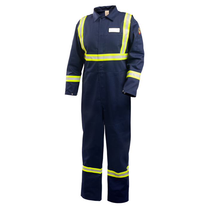 Black Stallion Flame-Resistant Cotton Coverall, Navy with FR Reflective Tape