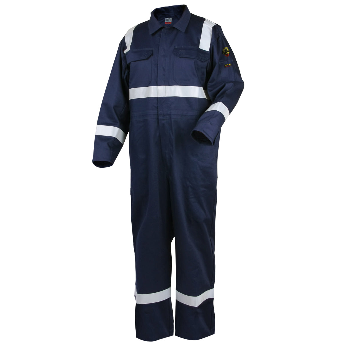 Black Stallion Flame-Resistant Deluxe Cotton Coverall, Navy with FR Reflective Tape