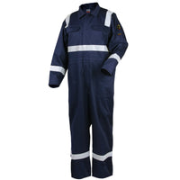 Black Stallion Flame-Resistant Deluxe Cotton Coverall, Navy with FR Reflective Tape