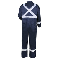 Black Stallion Flame-Resistant Deluxe Cotton Coverall, Navy with FR Reflective Tape