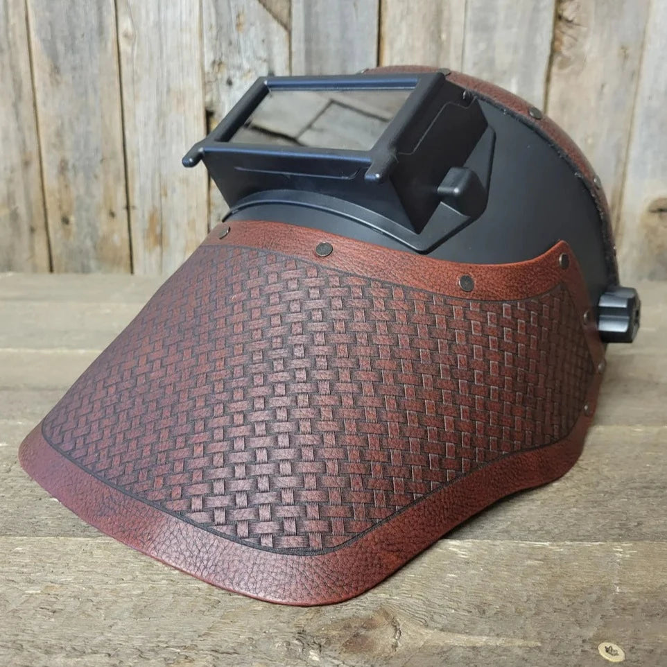Outlaw Leather Fudge Brown Basket Weave Leather Welding Hood
