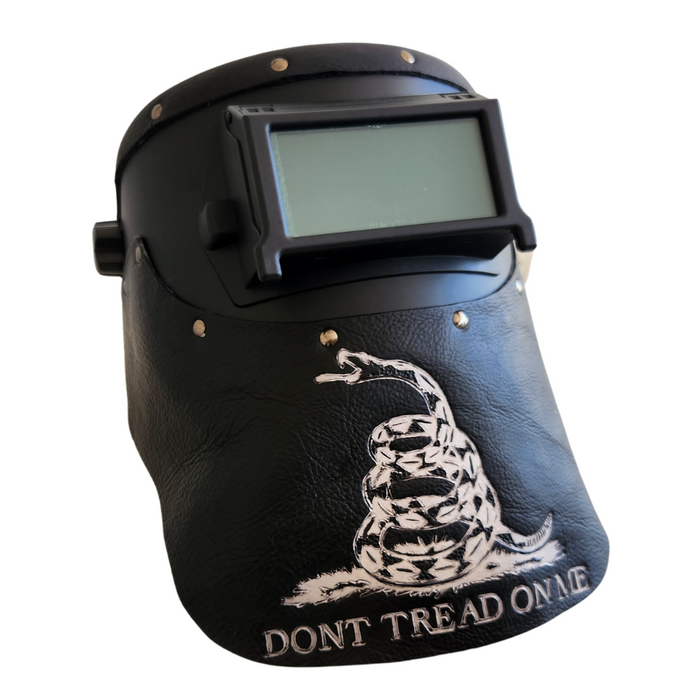 Outlaw Leather Black Flip Front, Don't Tread On Me Welding Hood