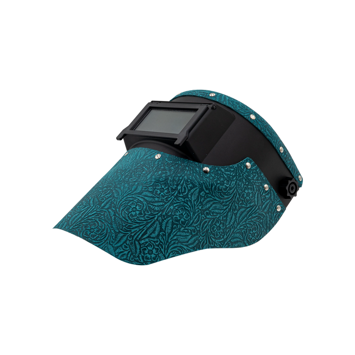 Outlaw Leather Slimline Black Flip Front / Floral Turquoise Suede Welding Hood