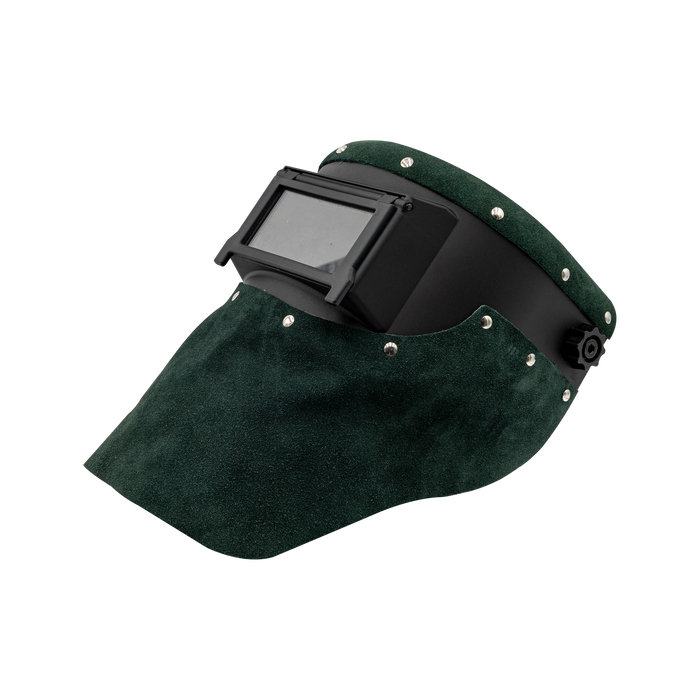 Outlaw Leather Slimline Black Flip Front / Green Suede Welding Hood
