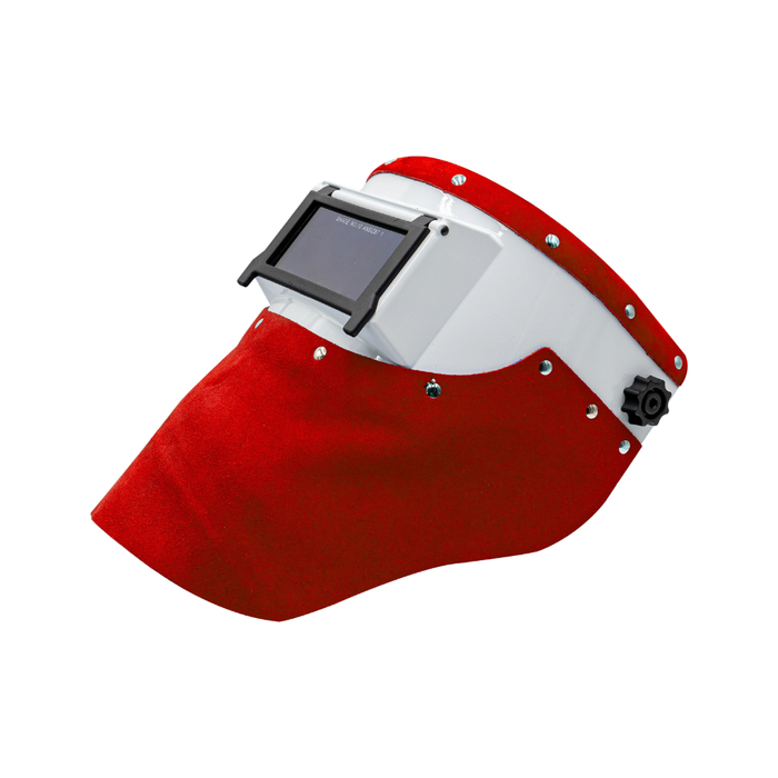 Outlaw Leather Slimline White Flip Front / Red Suede Welding Hood