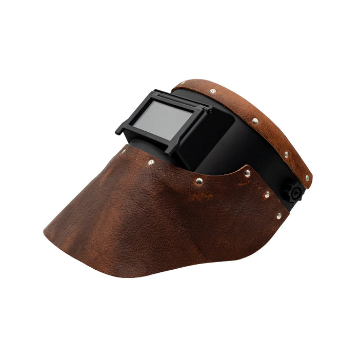 Outlaw Leather Slimline Black Flip Front / Brown Leather Welding Hood