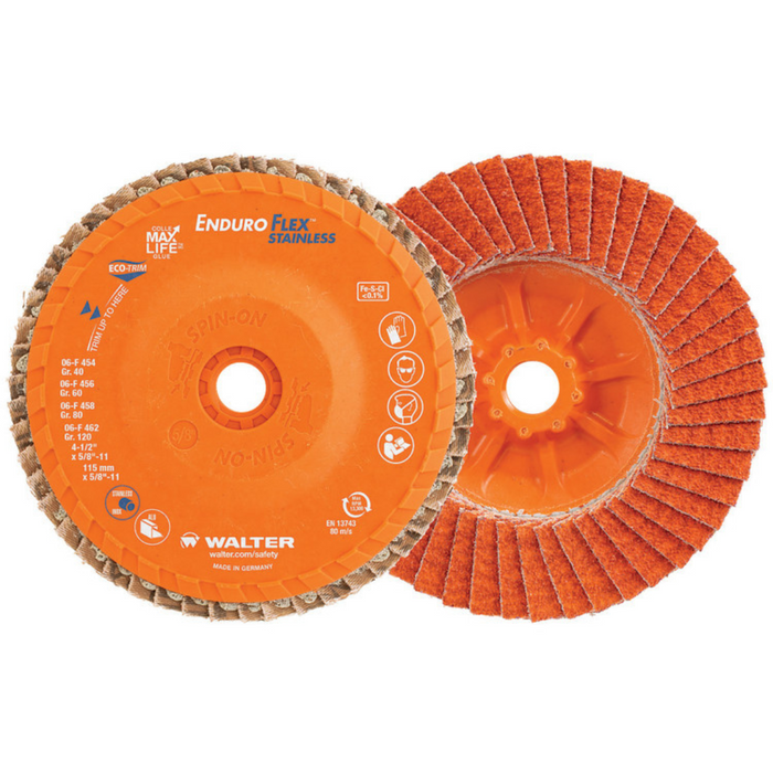 Walter ENDURO-FLEX Stainless Flap Discs - 5/8-11 Thread Arbor