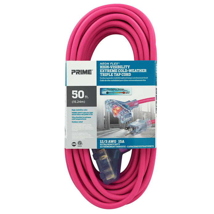 50 ft. - Triple Tap - NS613830 Neon Pink Extension Cord