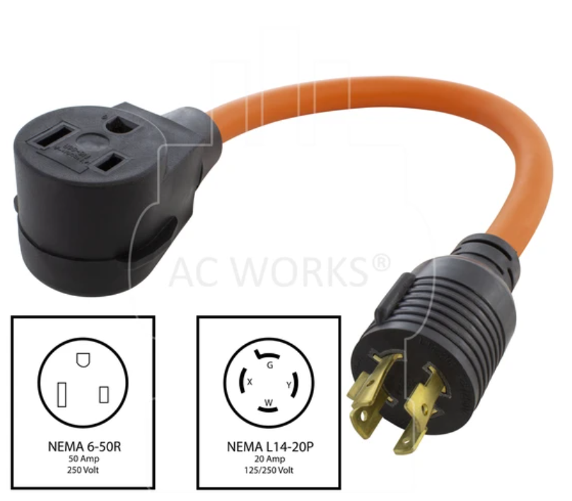 L14-20P 20A 250V Plug to 6-50 Welder Receptacle Adapter