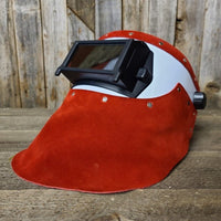Outlaw Leather White Flip Front / Red Suede Welding Hood