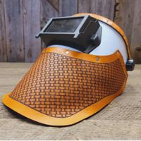 Outlaw Leather Flip Front / Saddle Tan Basket Weave Leather Welding Hood