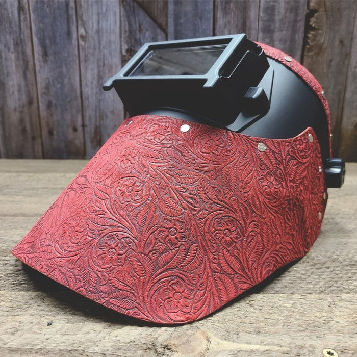 Outlaw Leather Red Floral Suede Flip Front Welding Hood